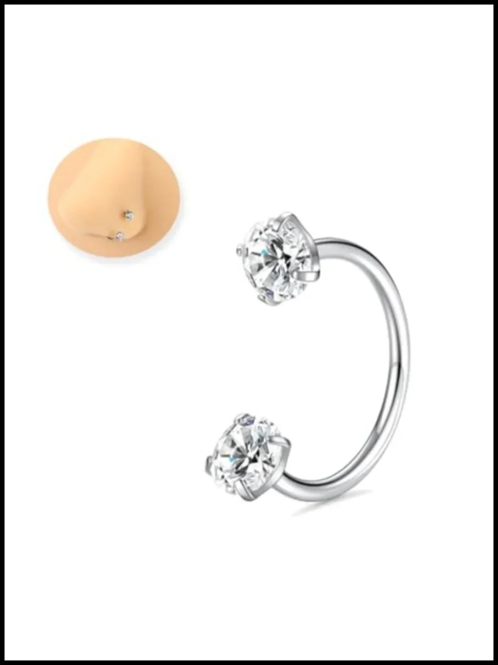G23 Titanium Horseshoe Nose Ring with CZ, 20G Internally Threaded